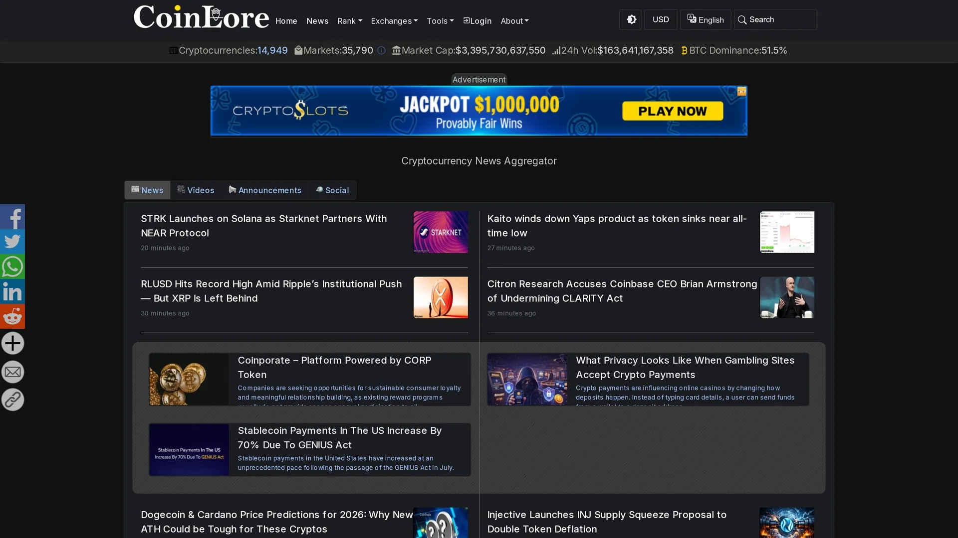 coinlore homepage
