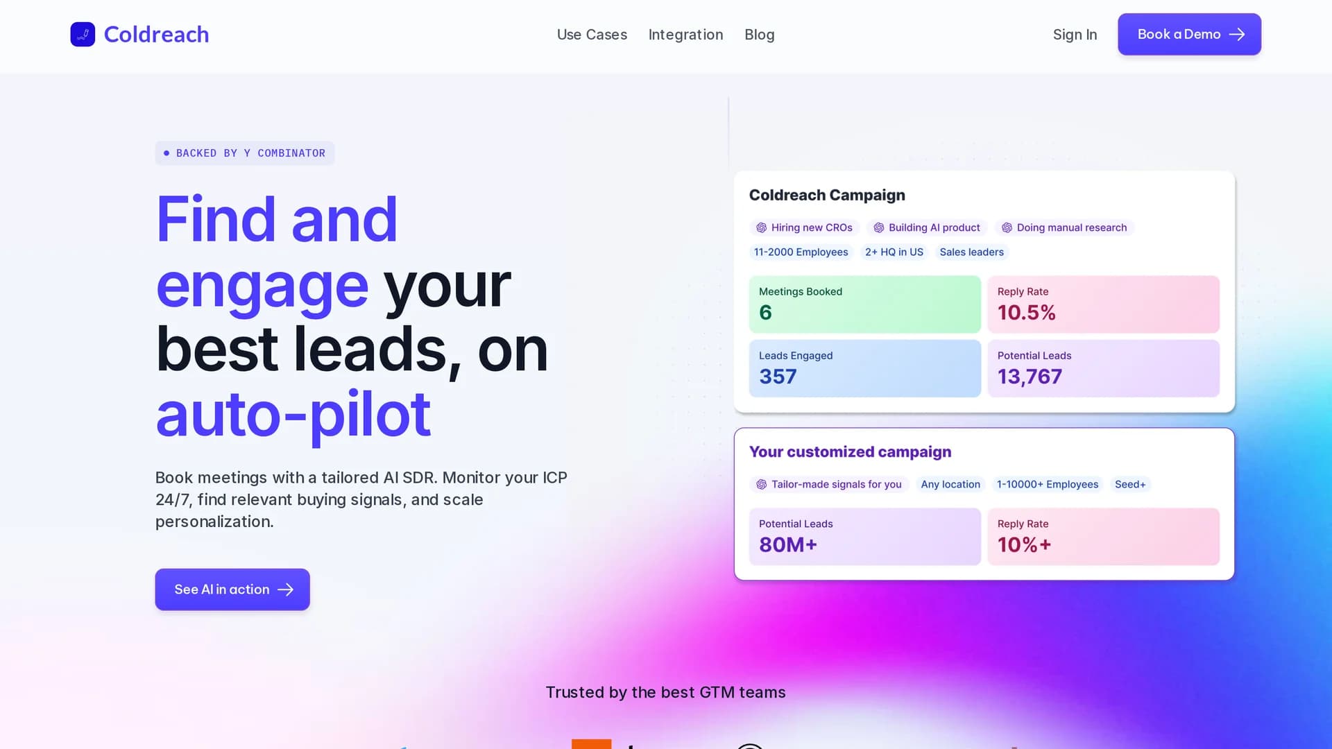 coldreach-yc-w23 homepage