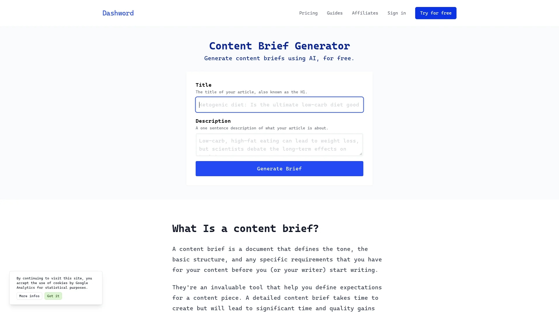 content-brief-generator homepage