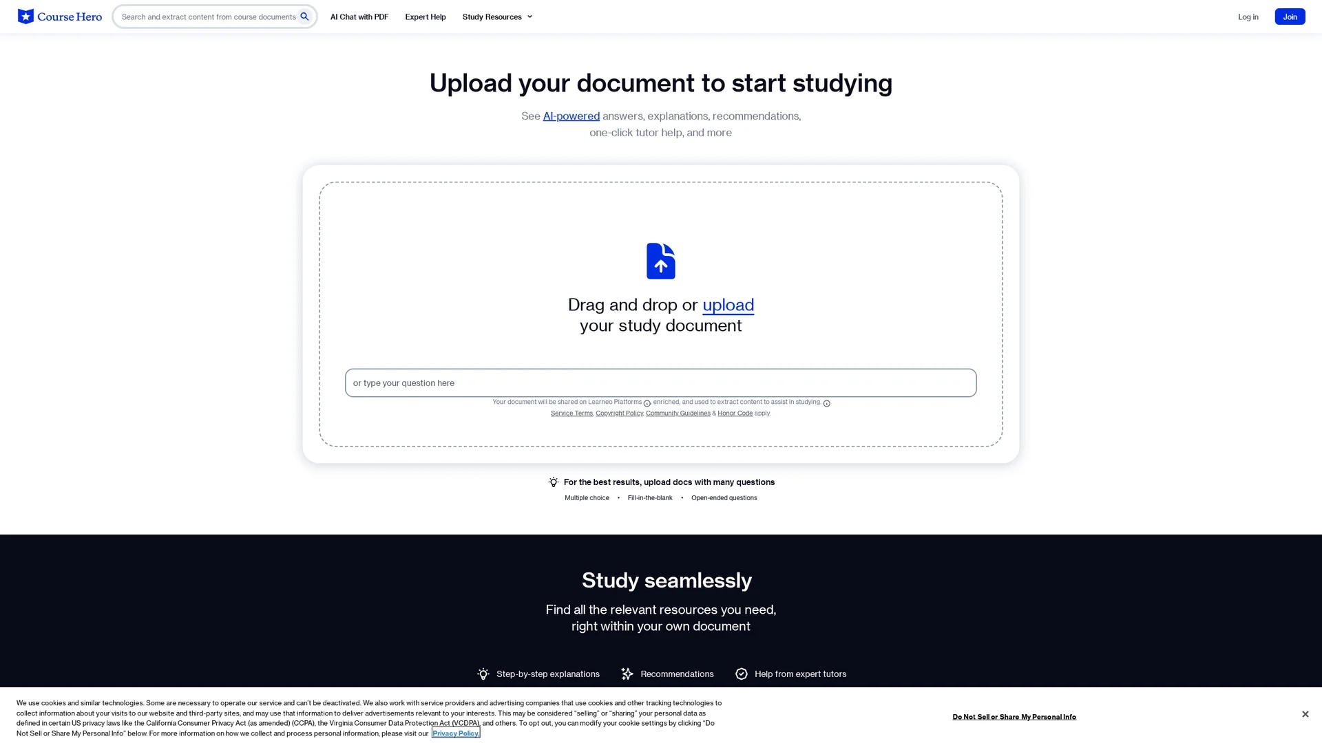 course-hero homepage