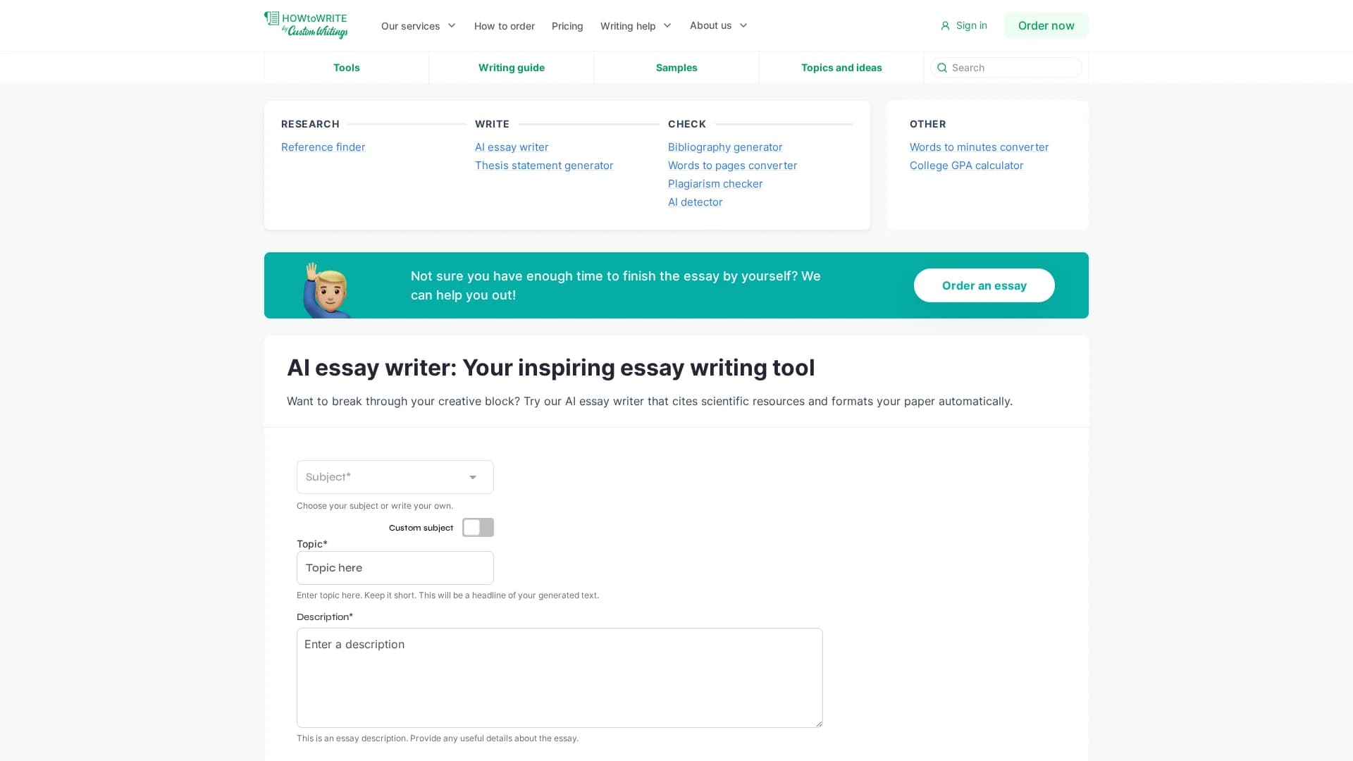 customwriting-ai-essay-writer homepage