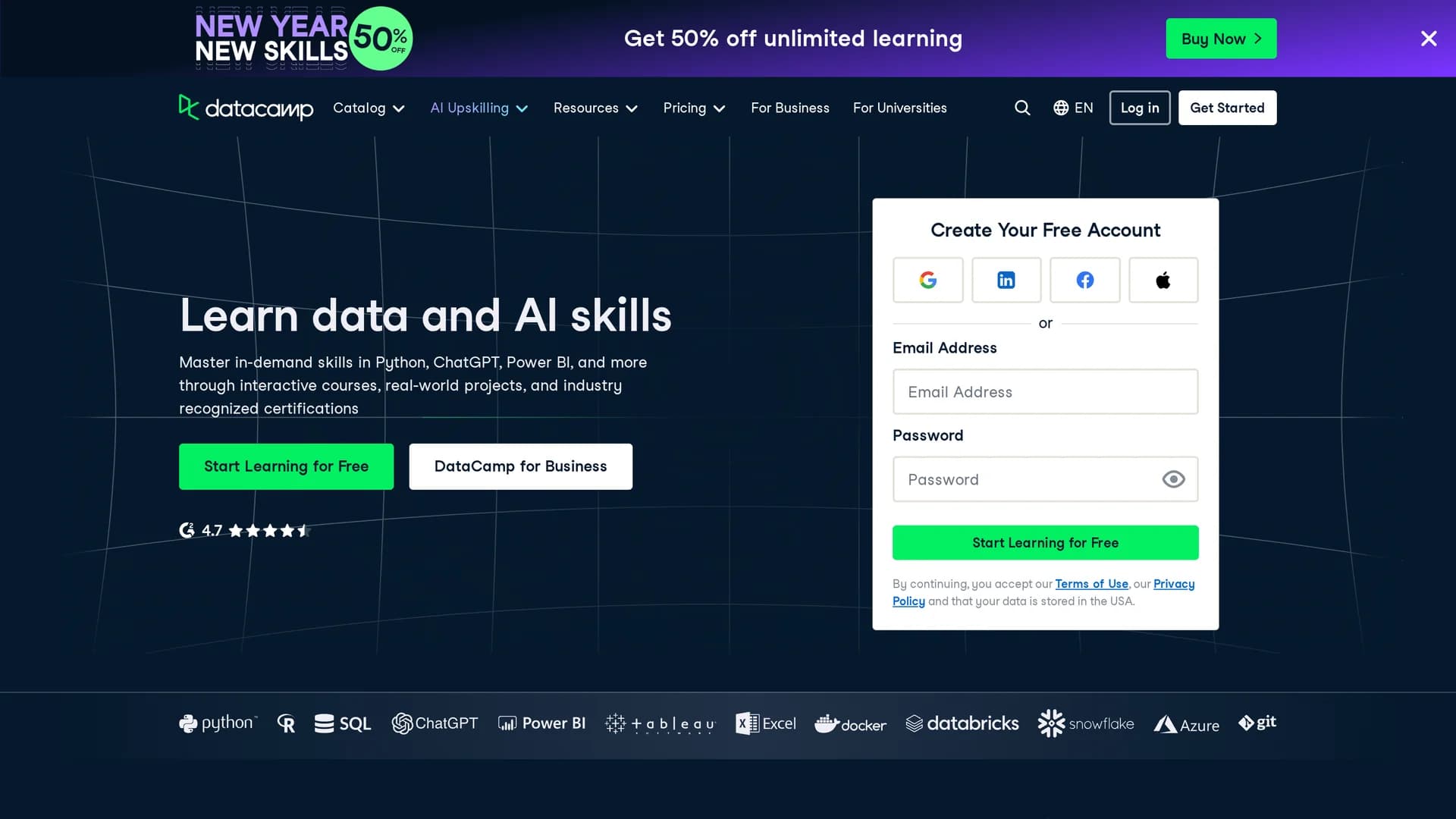 datacamp homepage