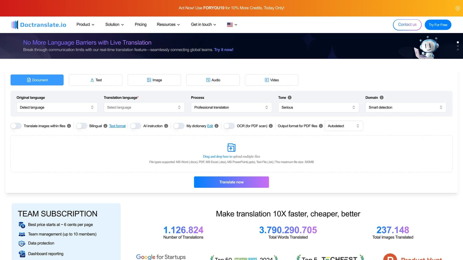 doctranslate-io homepage