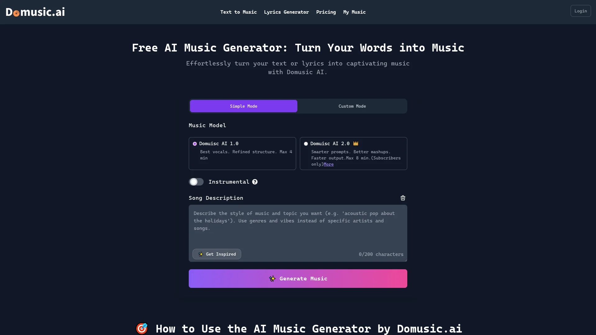 domusic-ai homepage