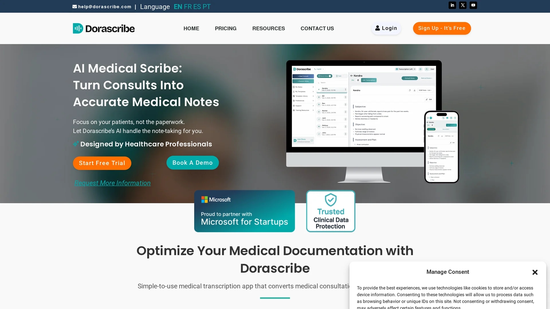 dorascribe homepage