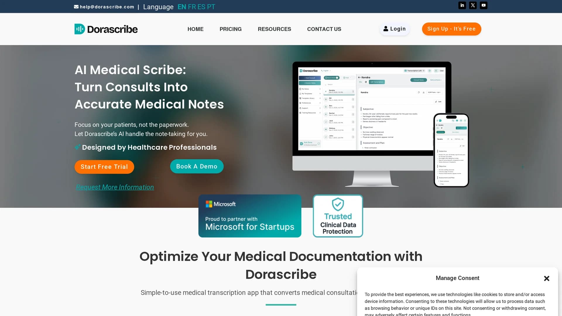 dorascribe homepage