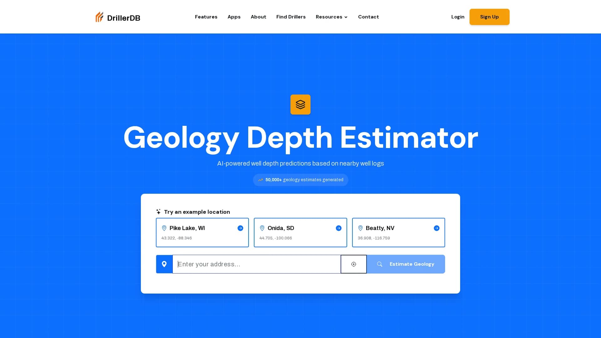 drillerdb-geology-estimator homepage