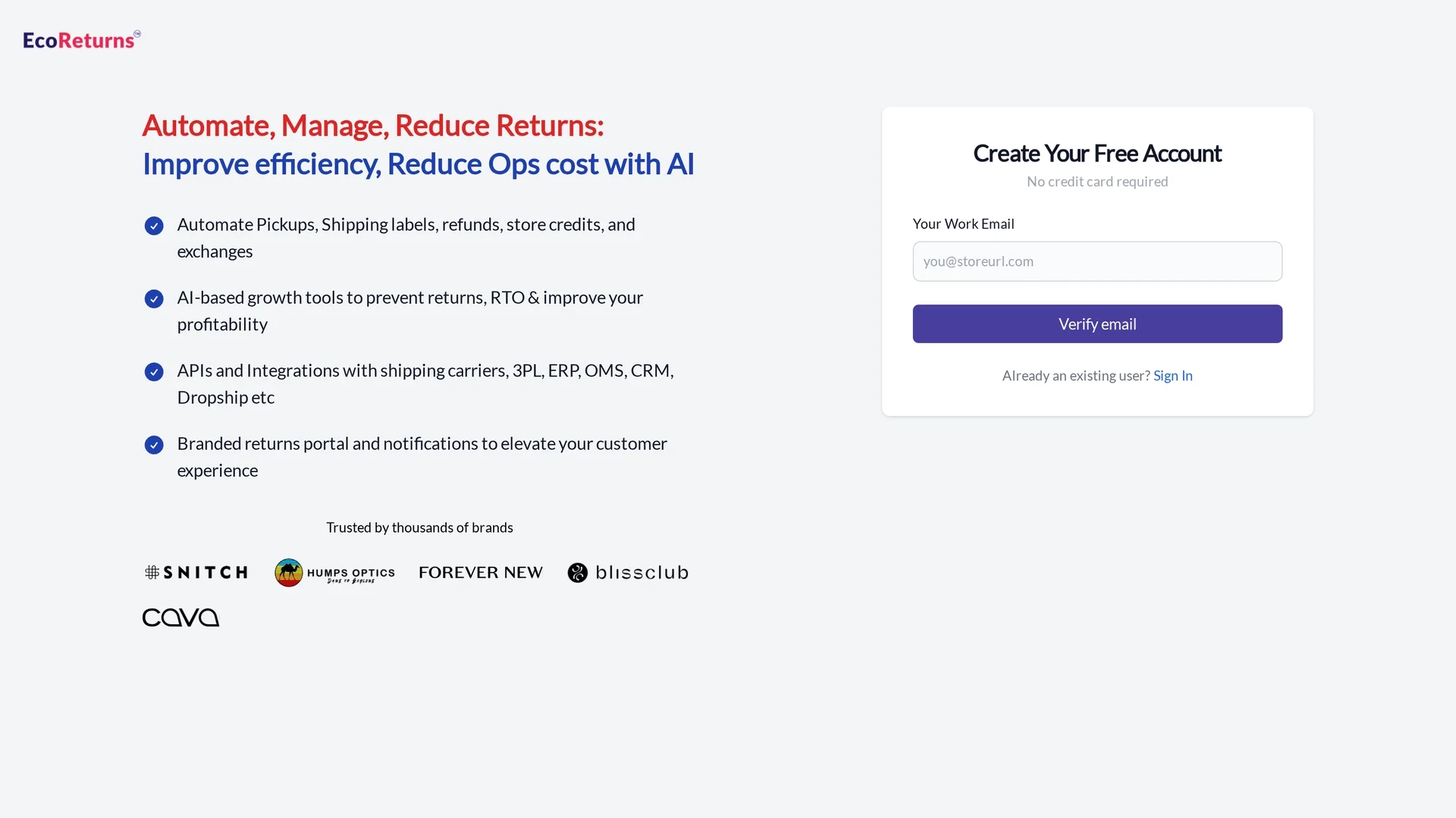ecoreturns-ai-powered-returns homepage