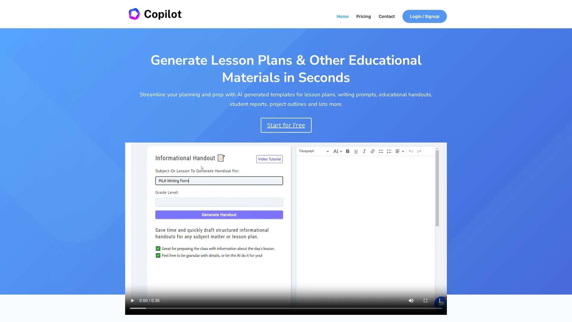 education-copilot homepage