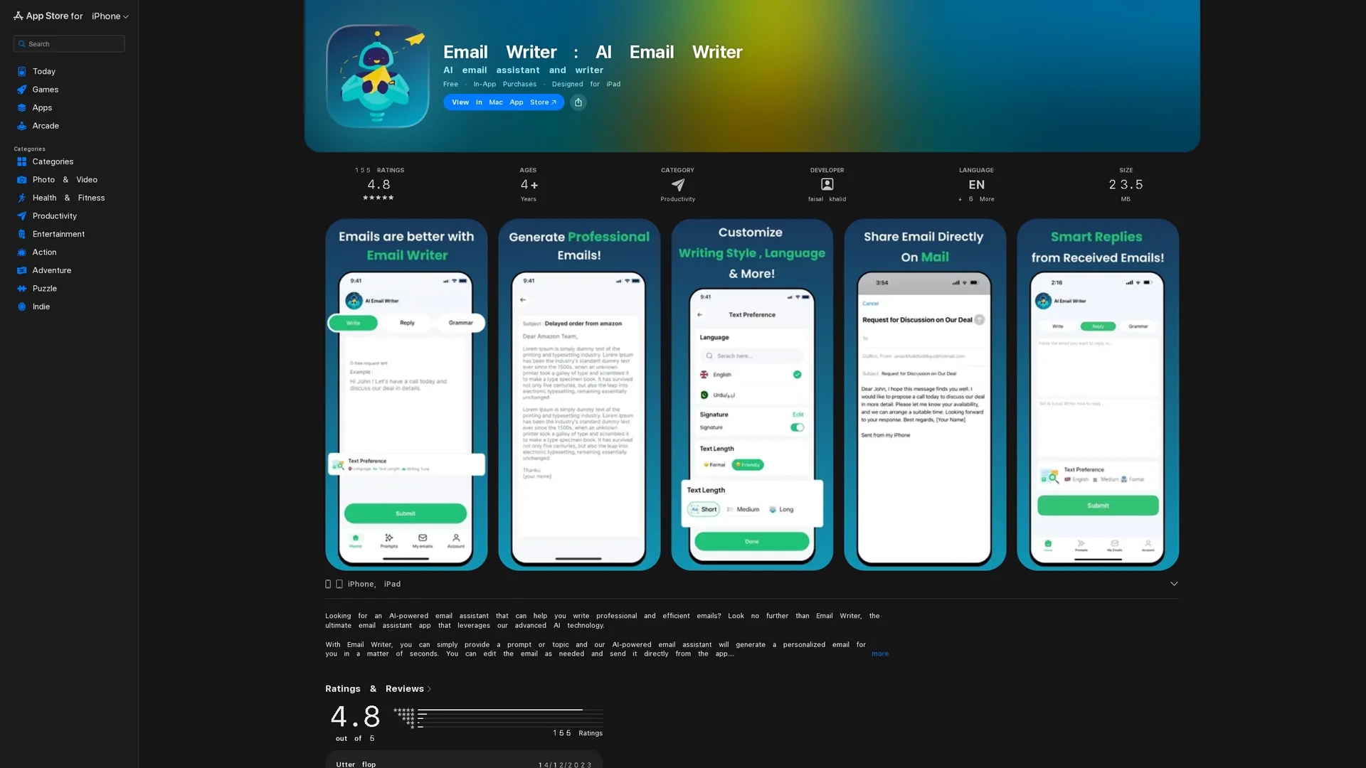 email-writer-ai-email-chatgpt-ios-app homepage