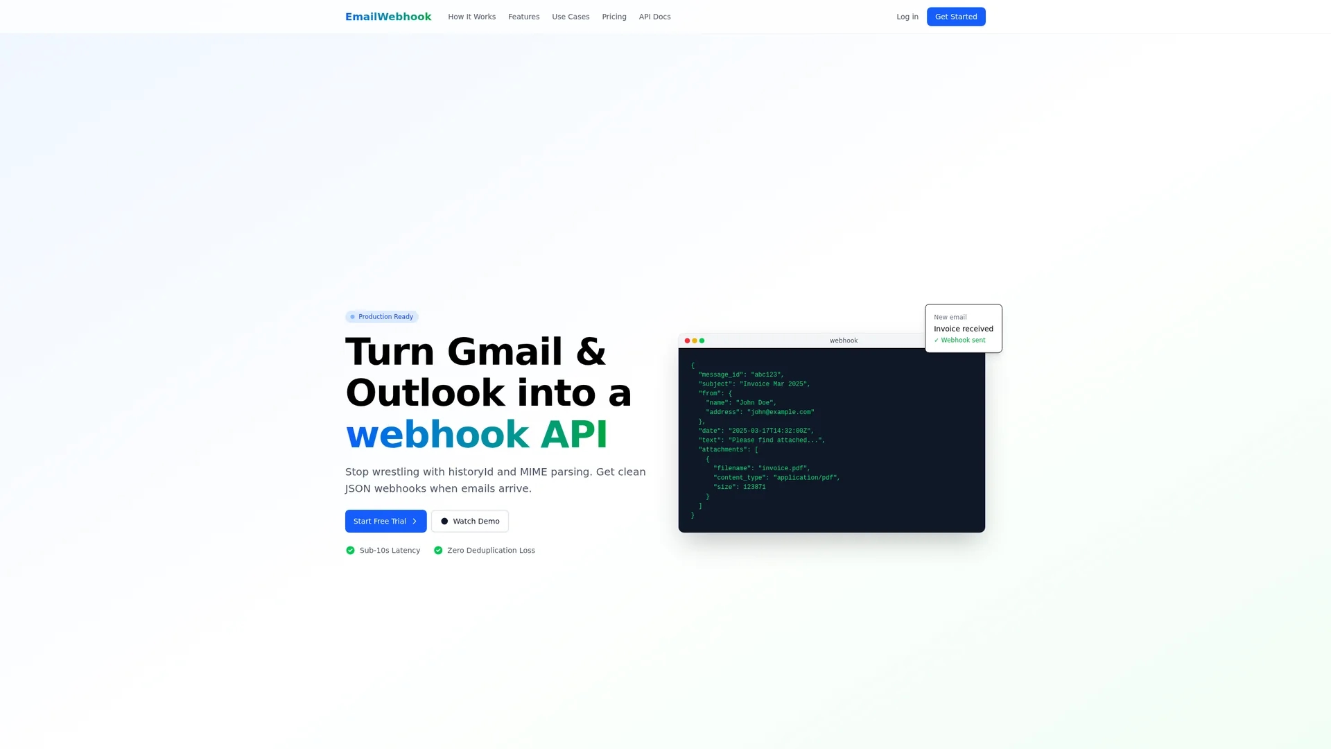 emailwebhook homepage