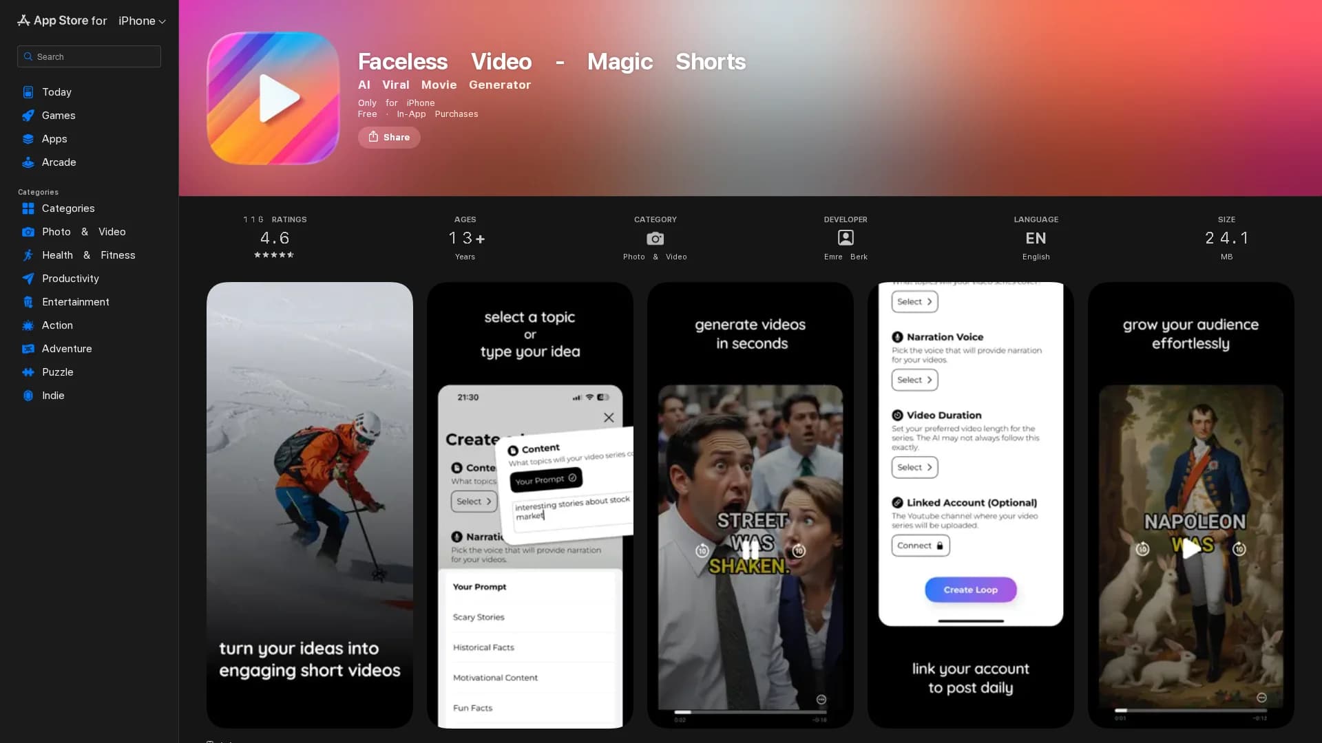 faceless-video-magic-shorts homepage