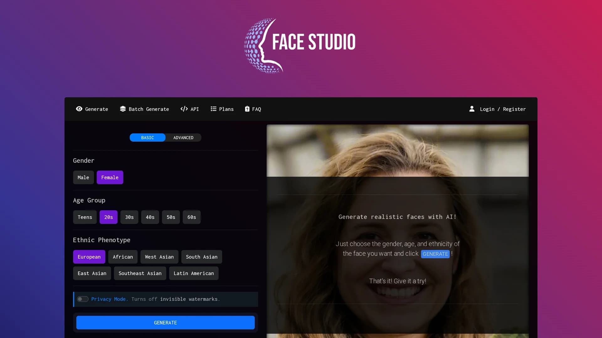facesstudio-app homepage
