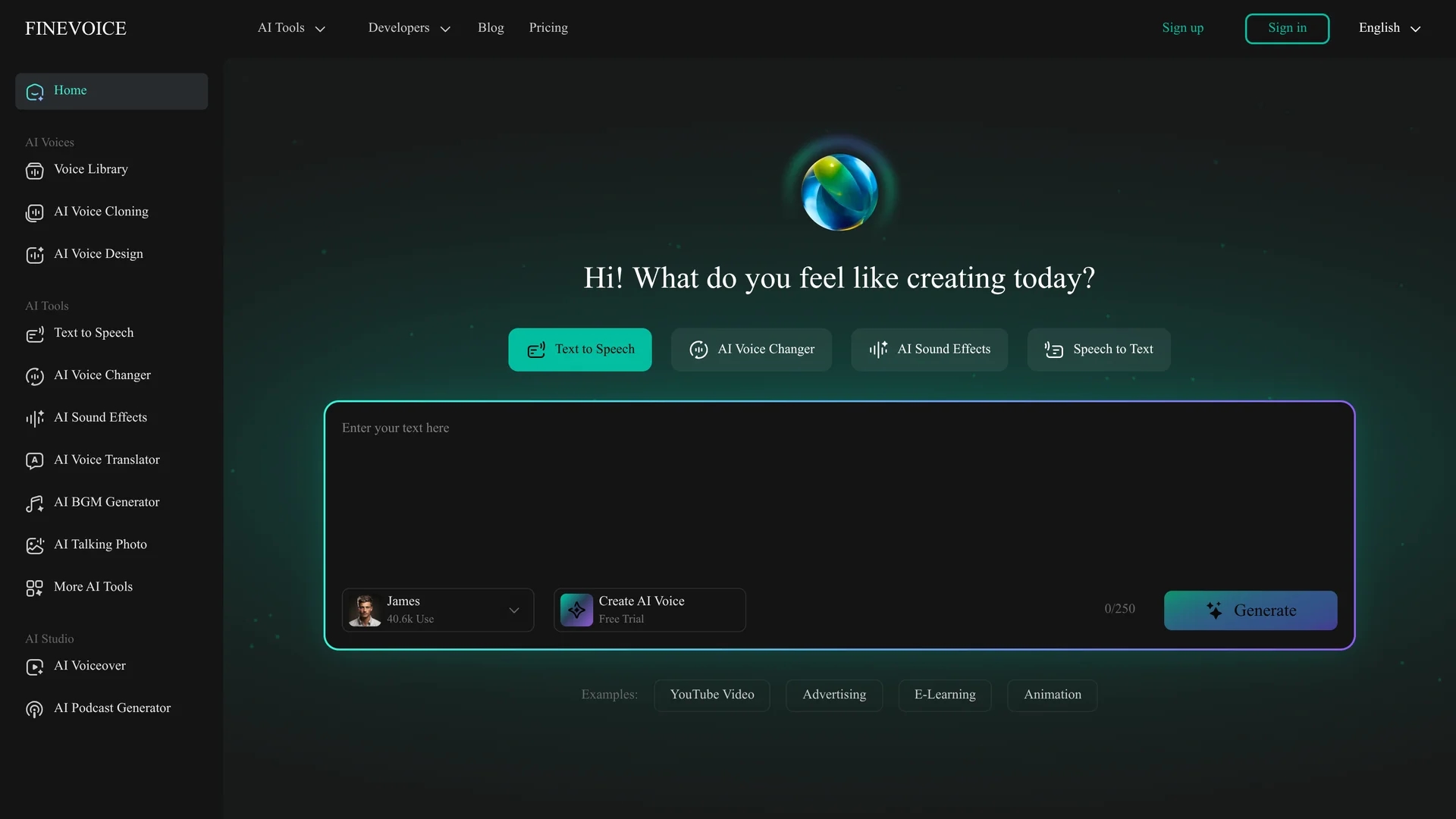 finevoice homepage