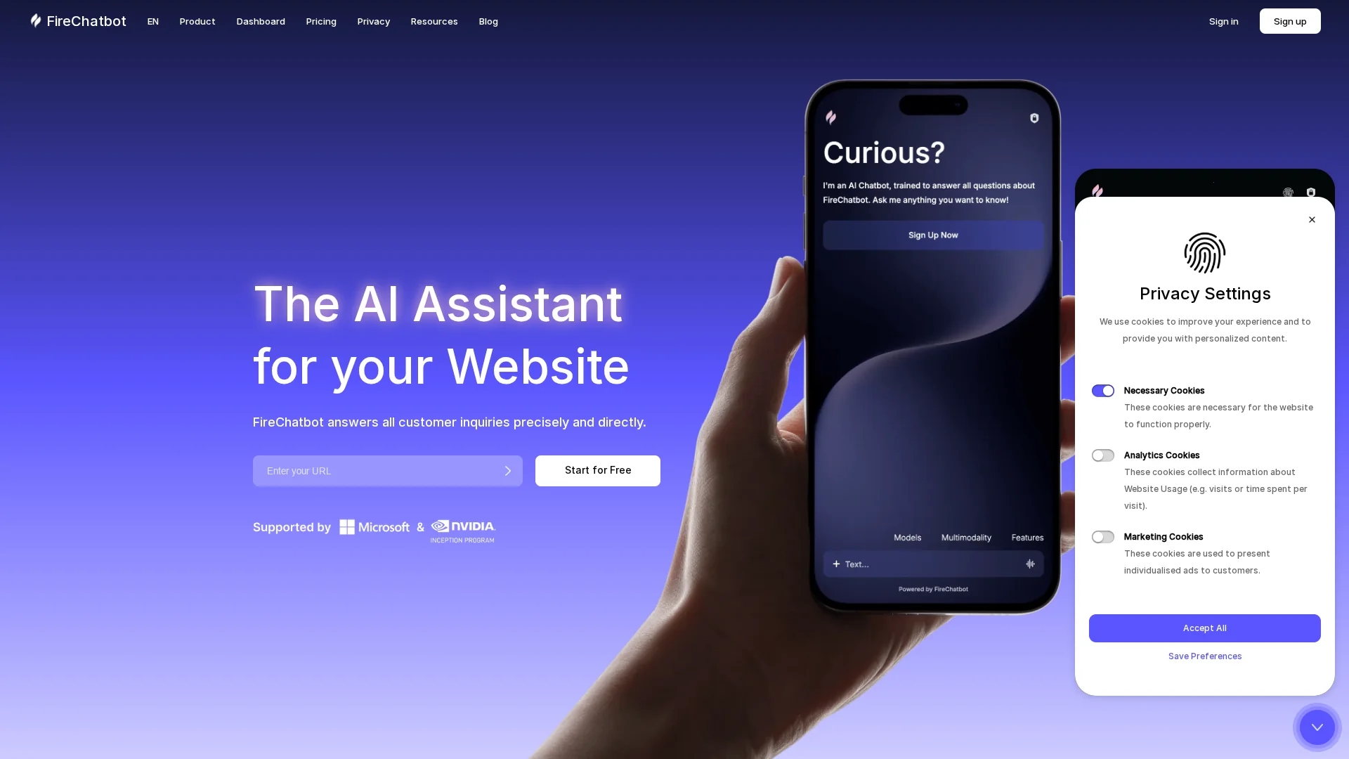 firechatbot homepage