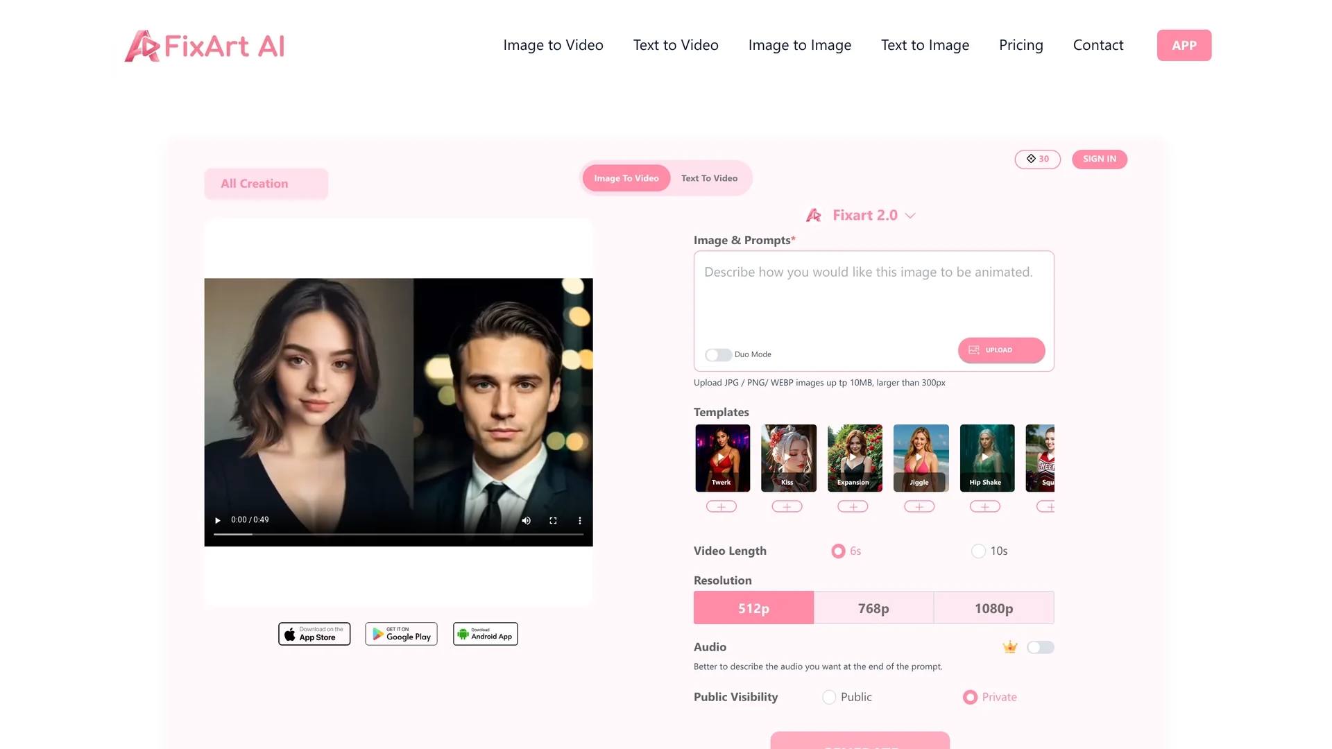 fixart-ai-video-ai-image homepage