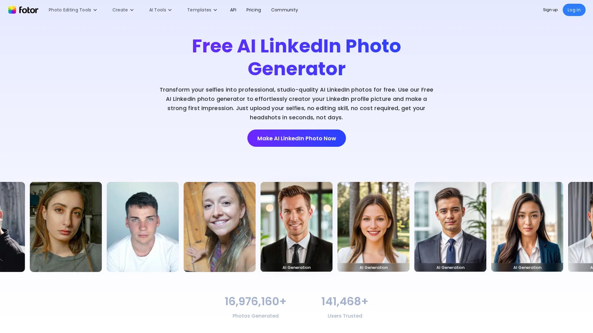 fotorai-linkedln-photo-generator homepage