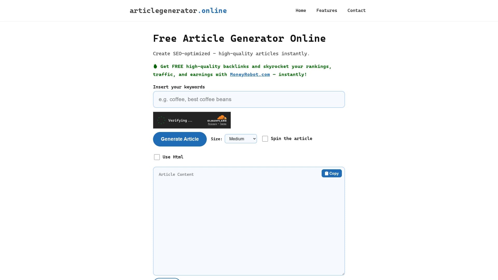 free-ai-article-generator-with-tones homepage