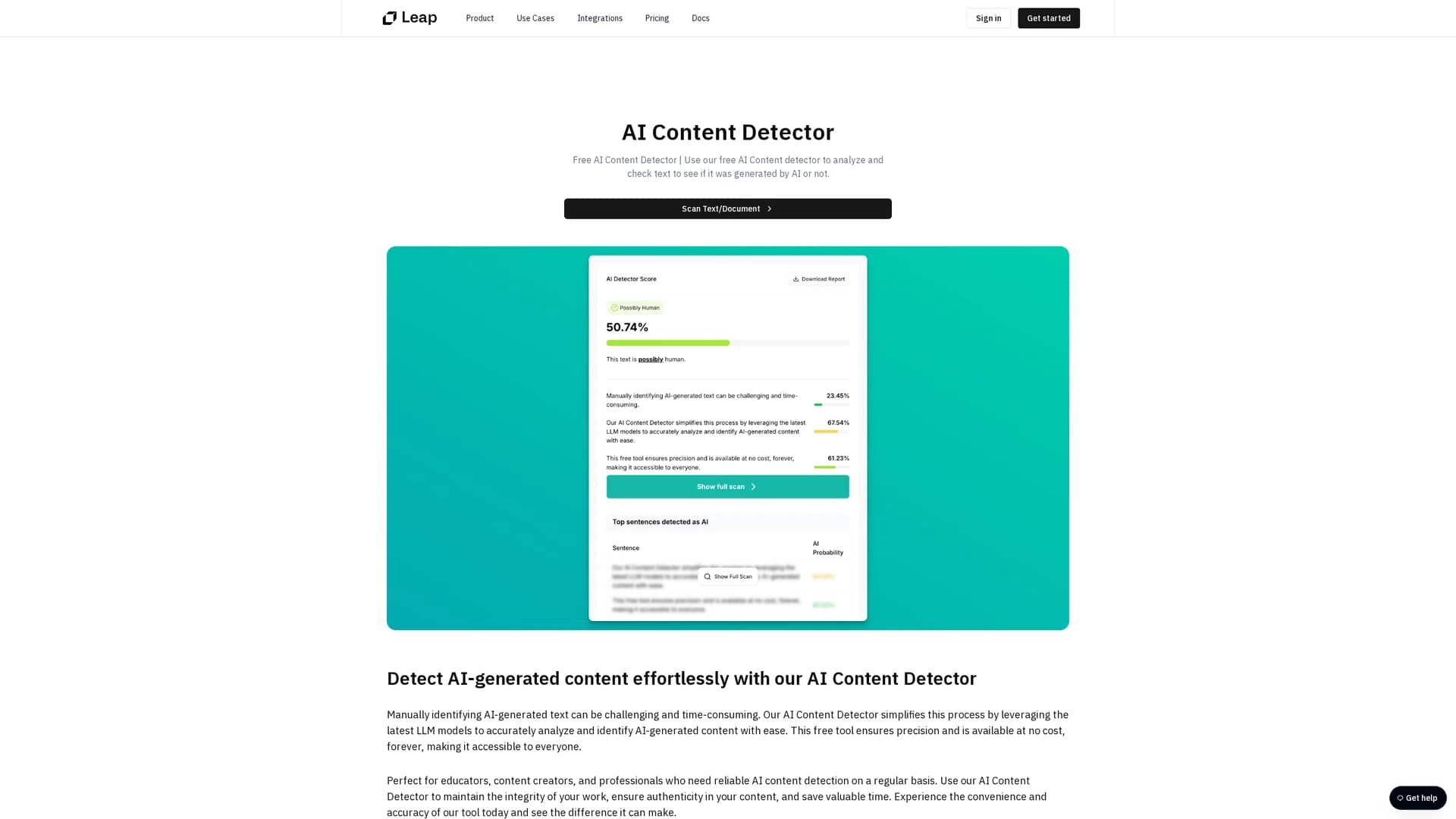 free-ai-content-detector homepage