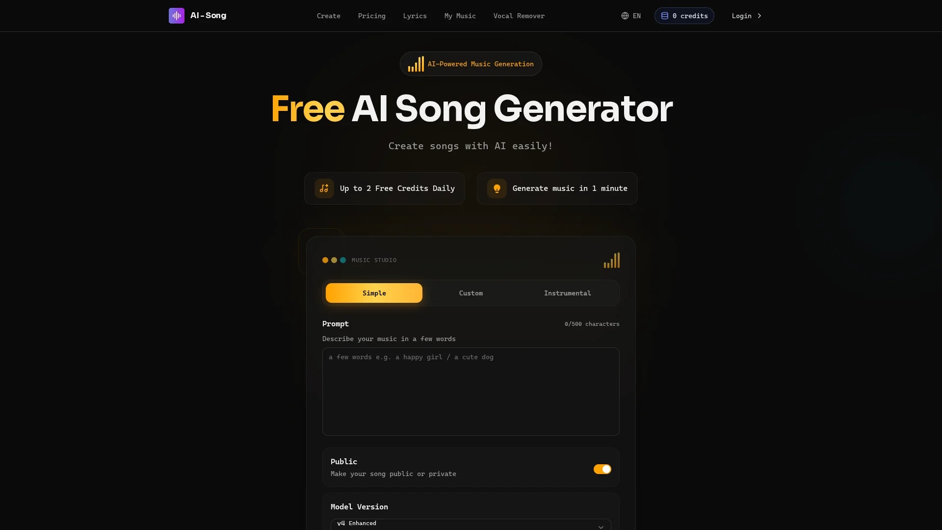 free-ai-song-generator-no-sign-up homepage