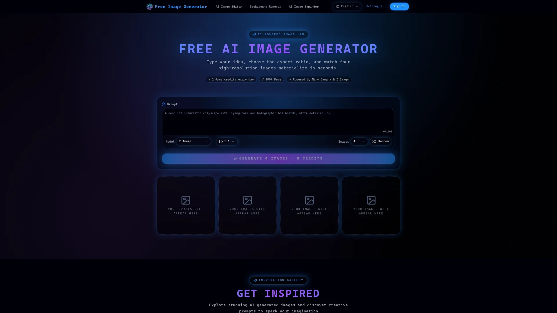 free-image-generator homepage