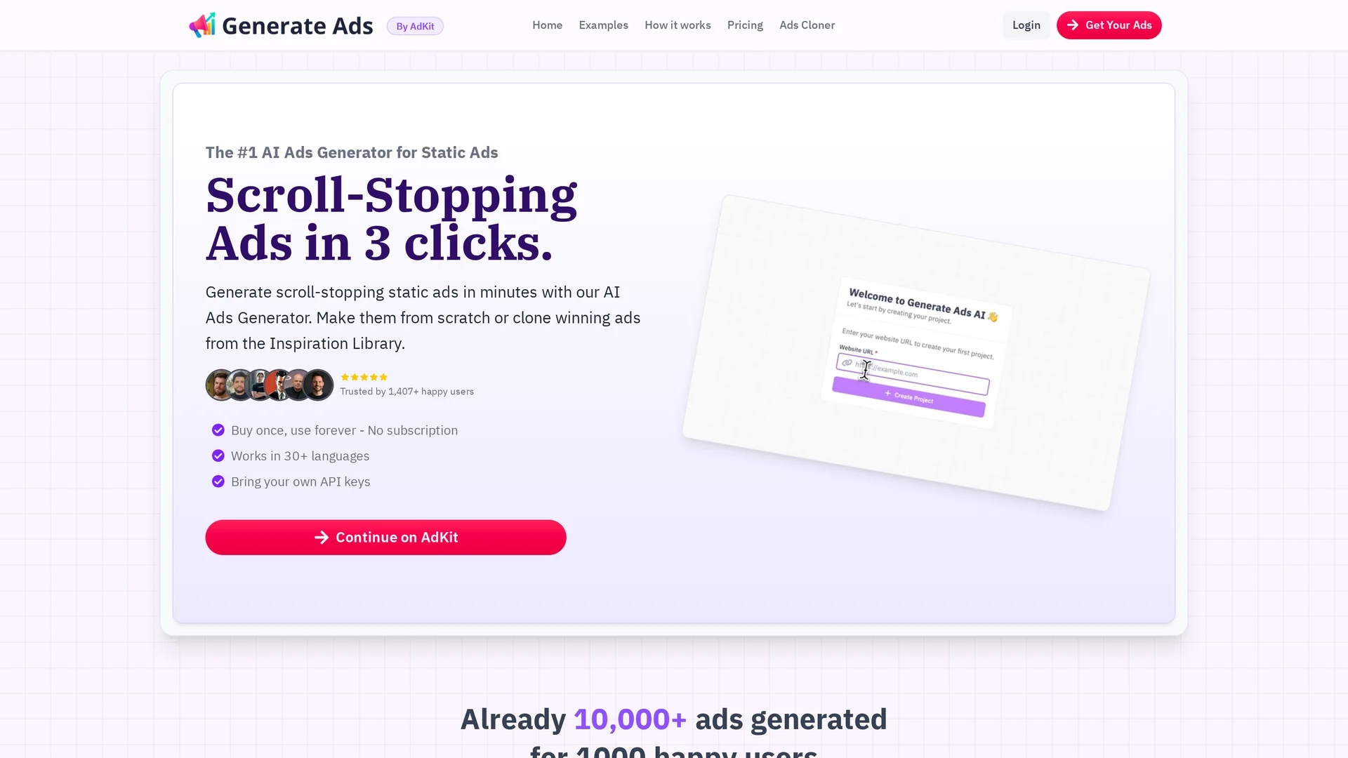generate-ads-ai homepage