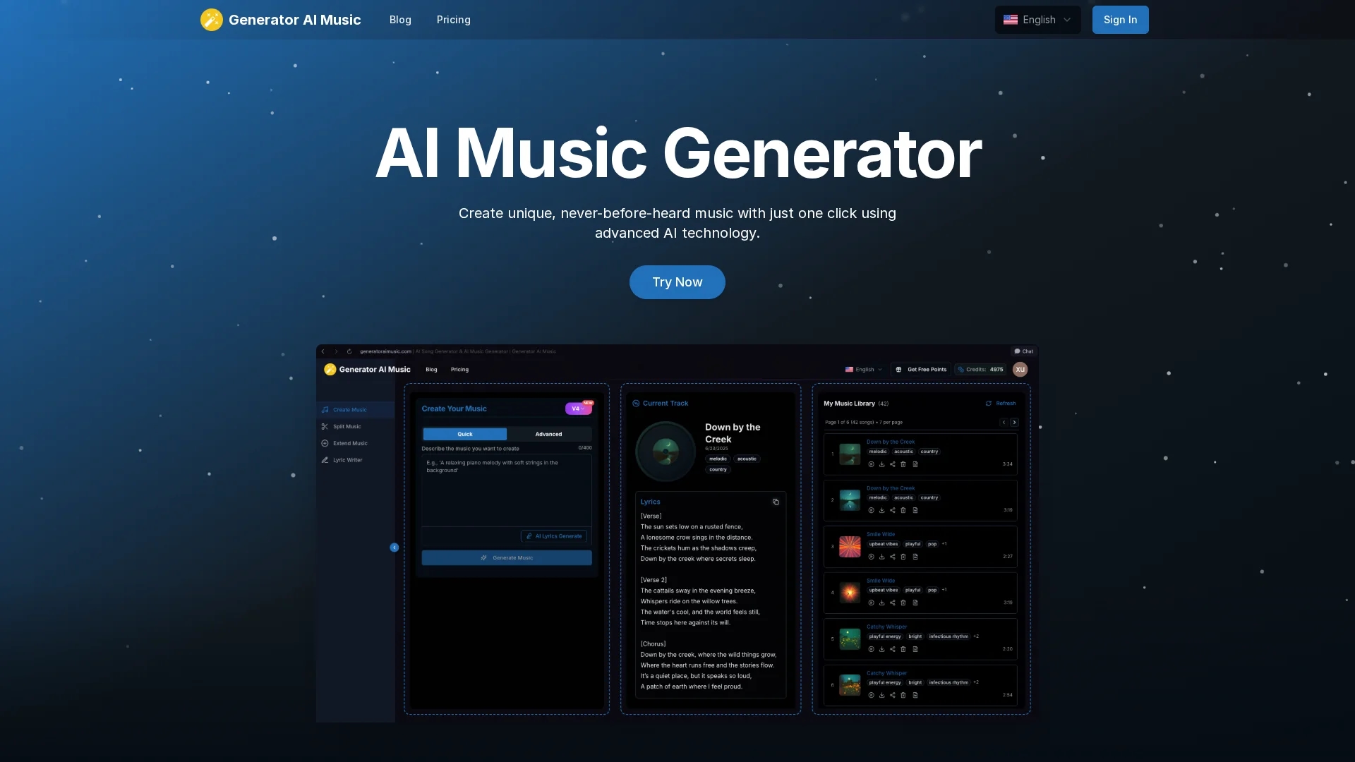 generatoraimusic-com homepage