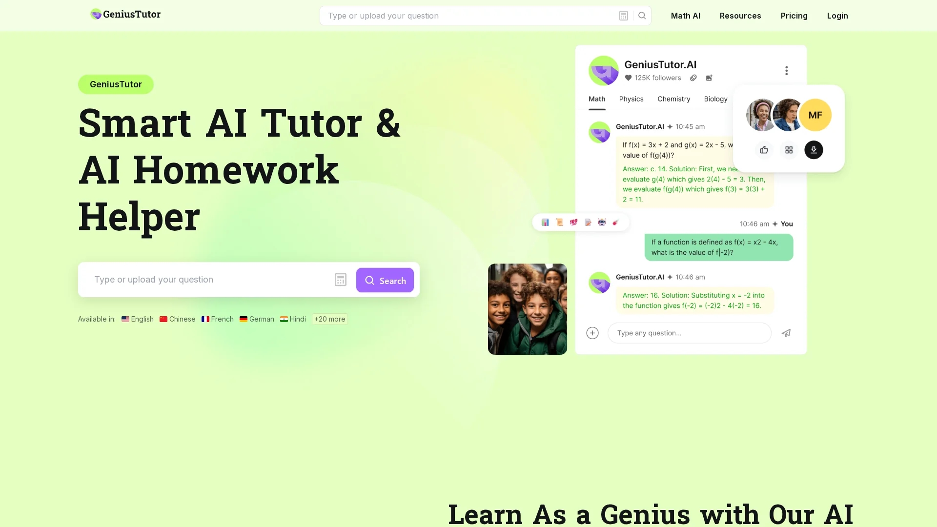 geniustutor-ai homepage