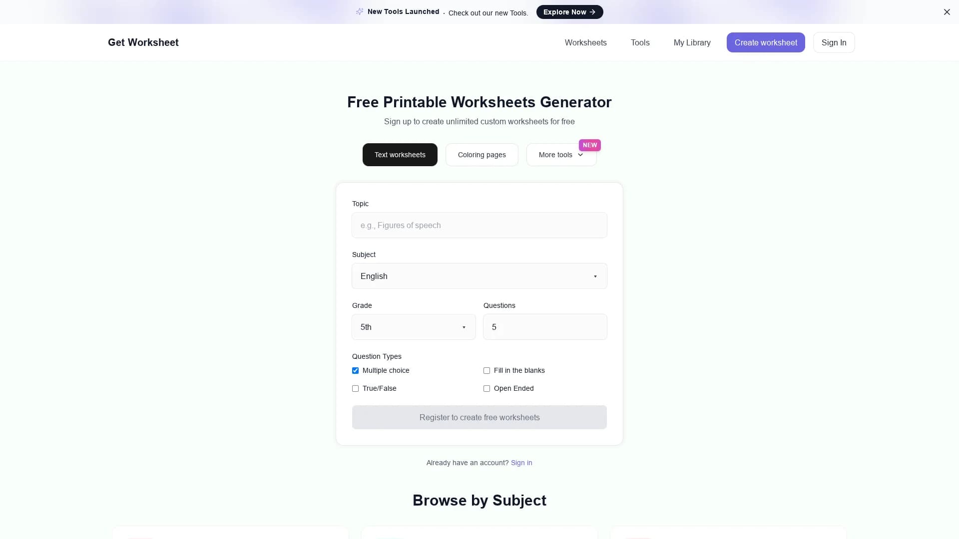 getworksheet homepage