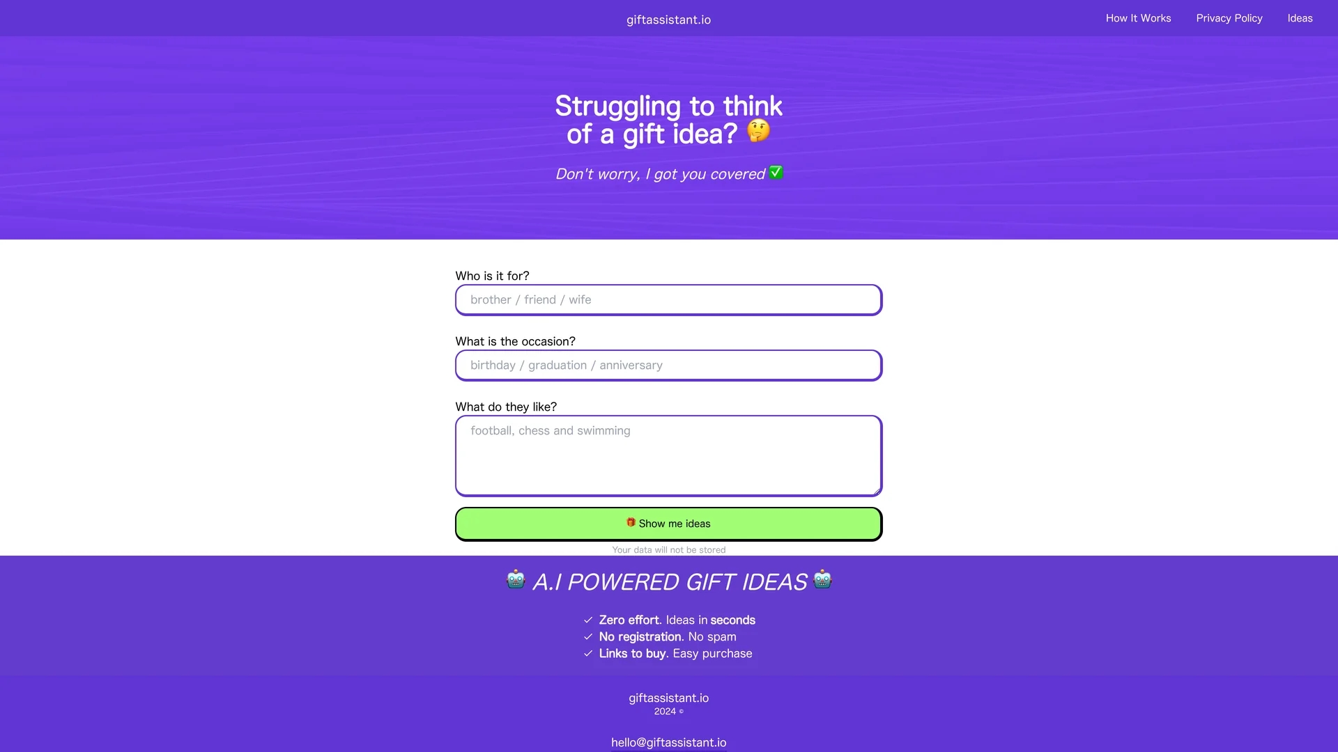 giftassistant homepage
