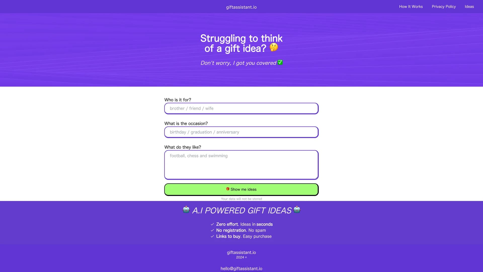 giftassistant homepage