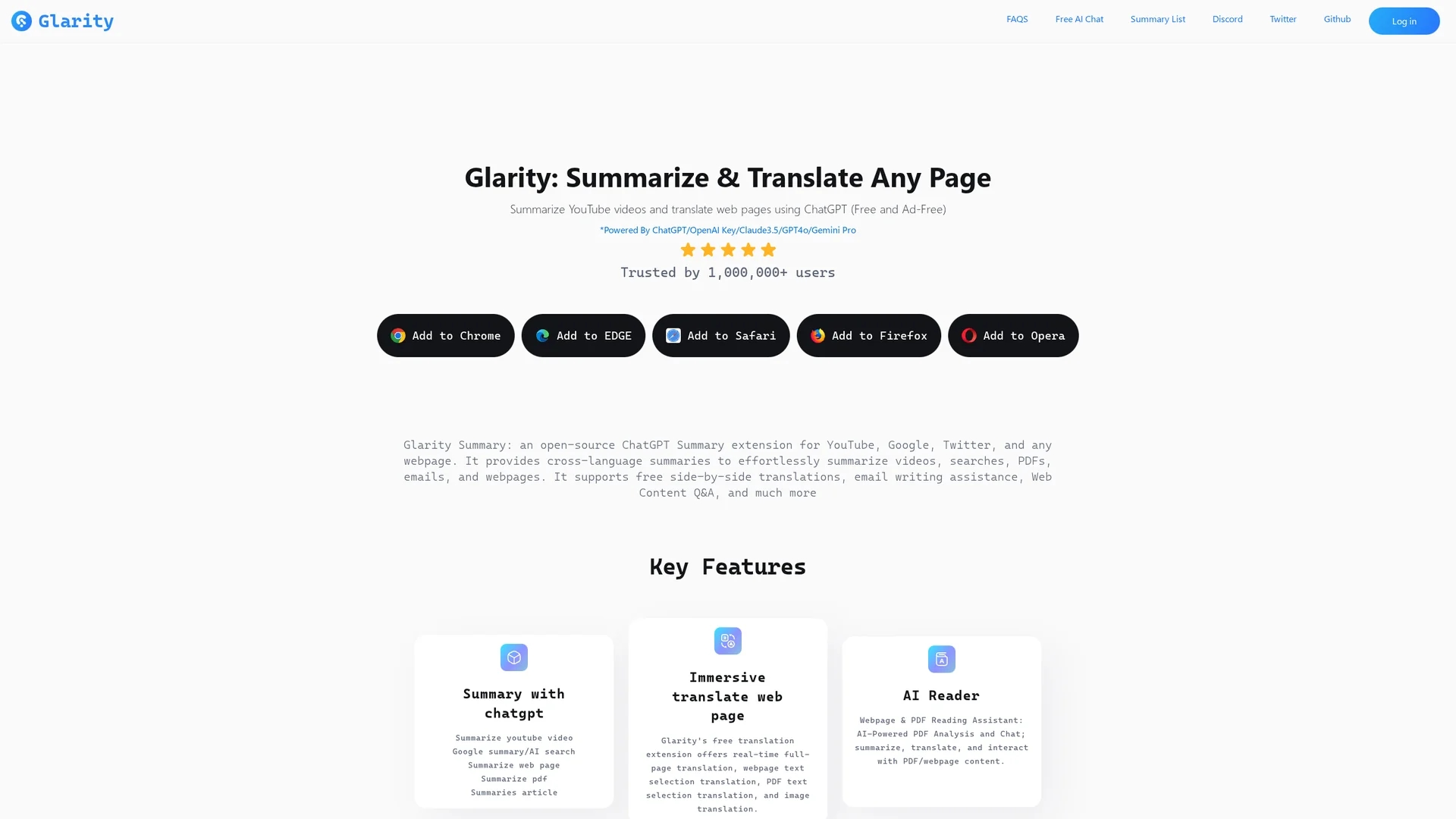 glarity-summarize-google-and-youtube homepage