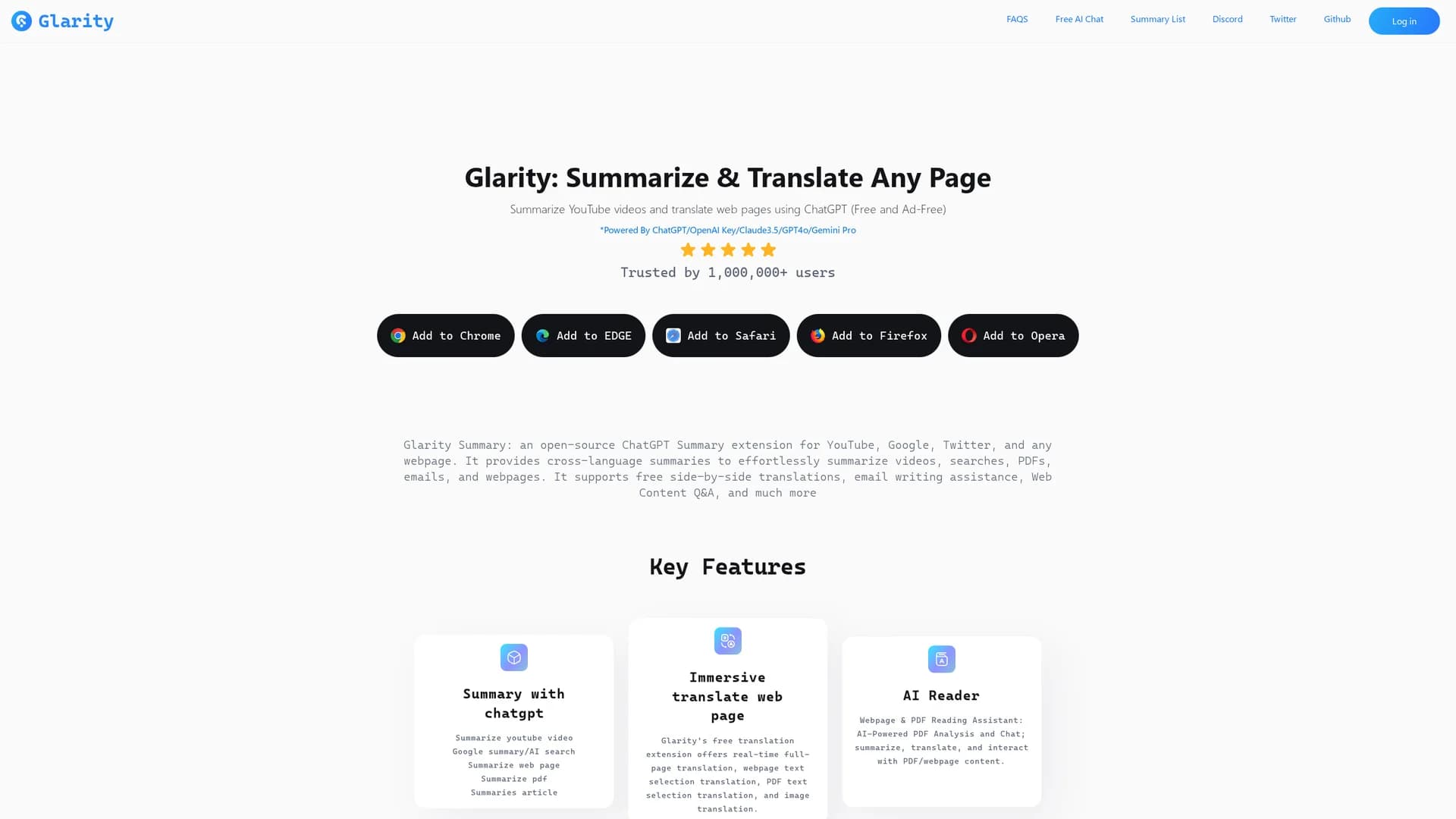 glarity-summarize-google-and-youtube homepage