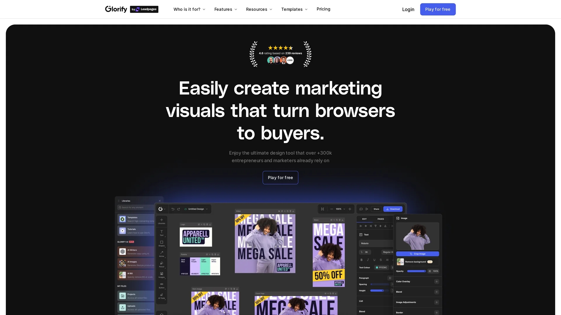 glorify-3-0-design-tool-powered-by-ai homepage