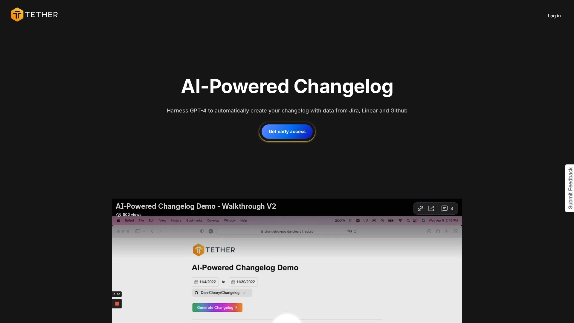 gpt-4-powered-changelog homepage