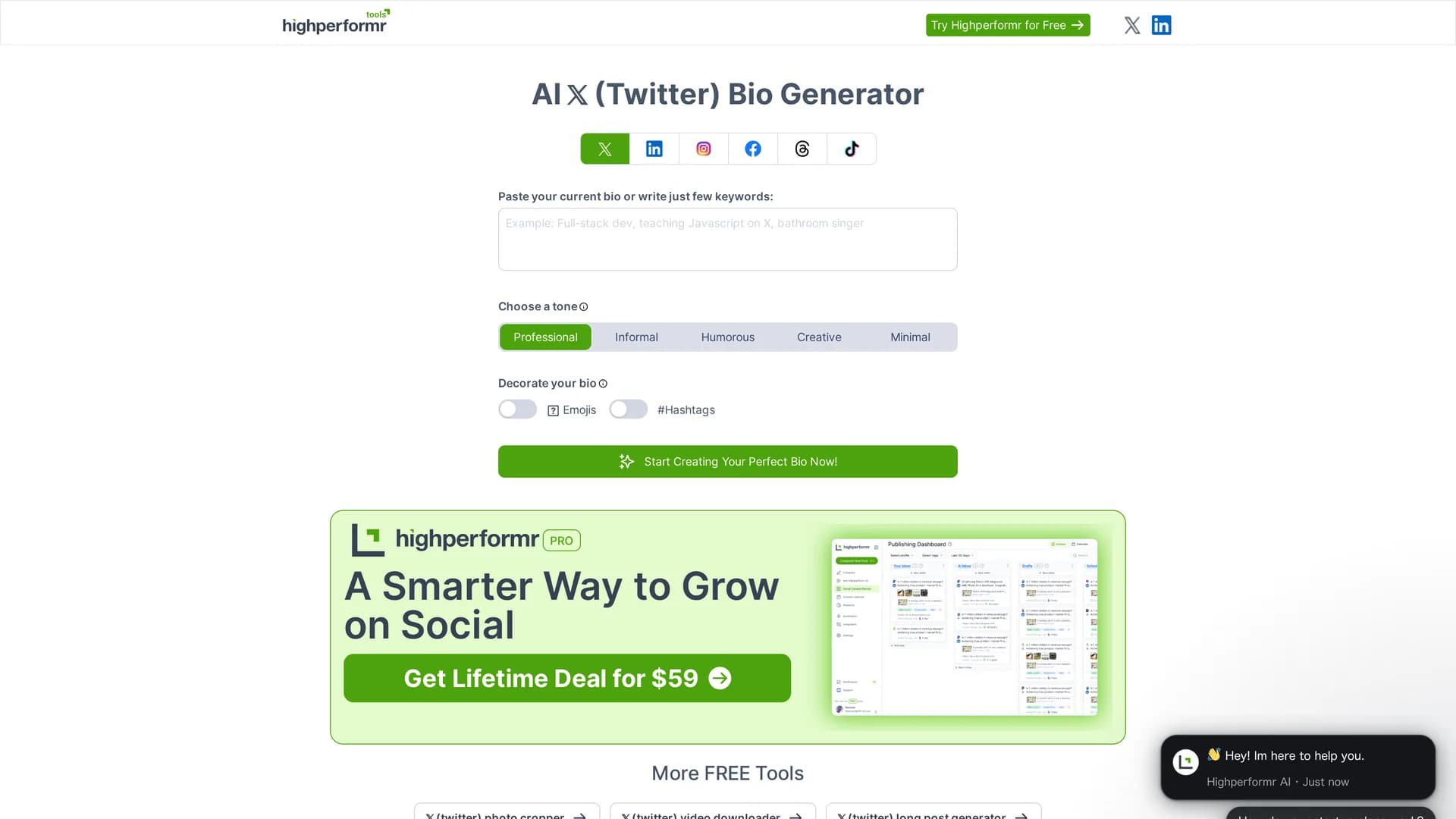 highperformer-social-bio homepage
