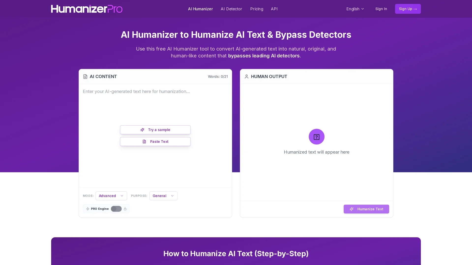 humanizerpro homepage