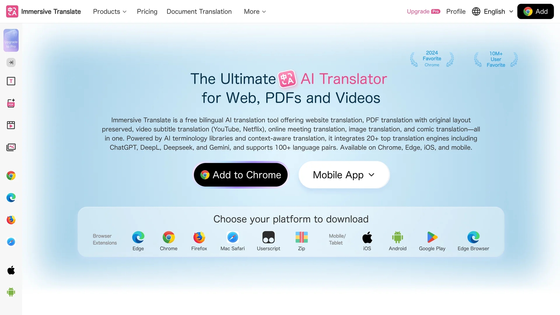 immersive-translate homepage