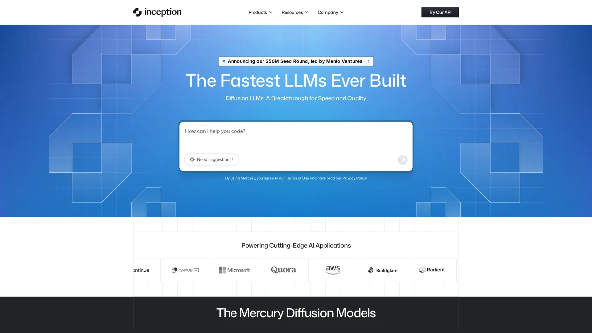 inceptionlabs.ai homepage