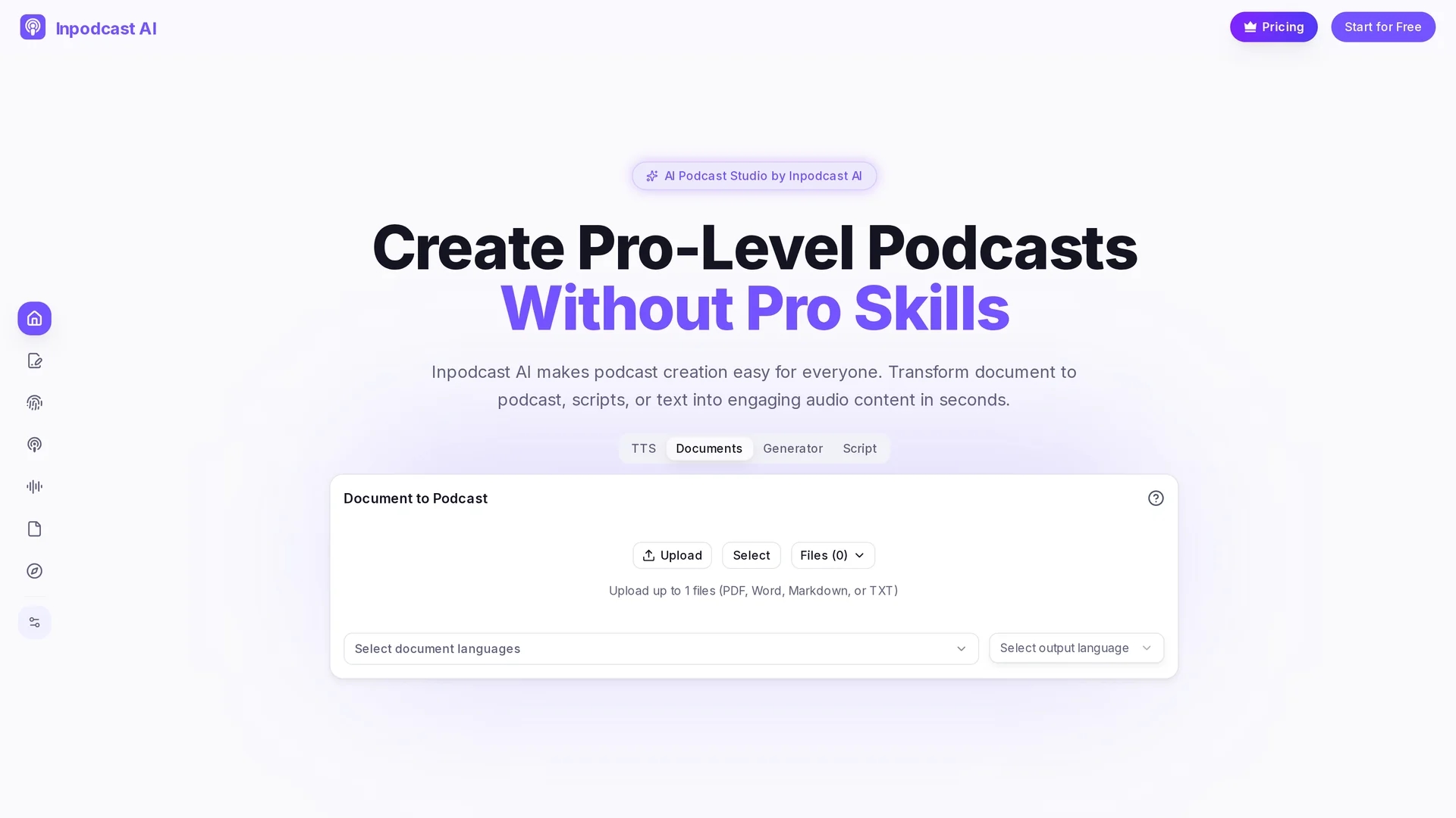 inpodcast-ai homepage
