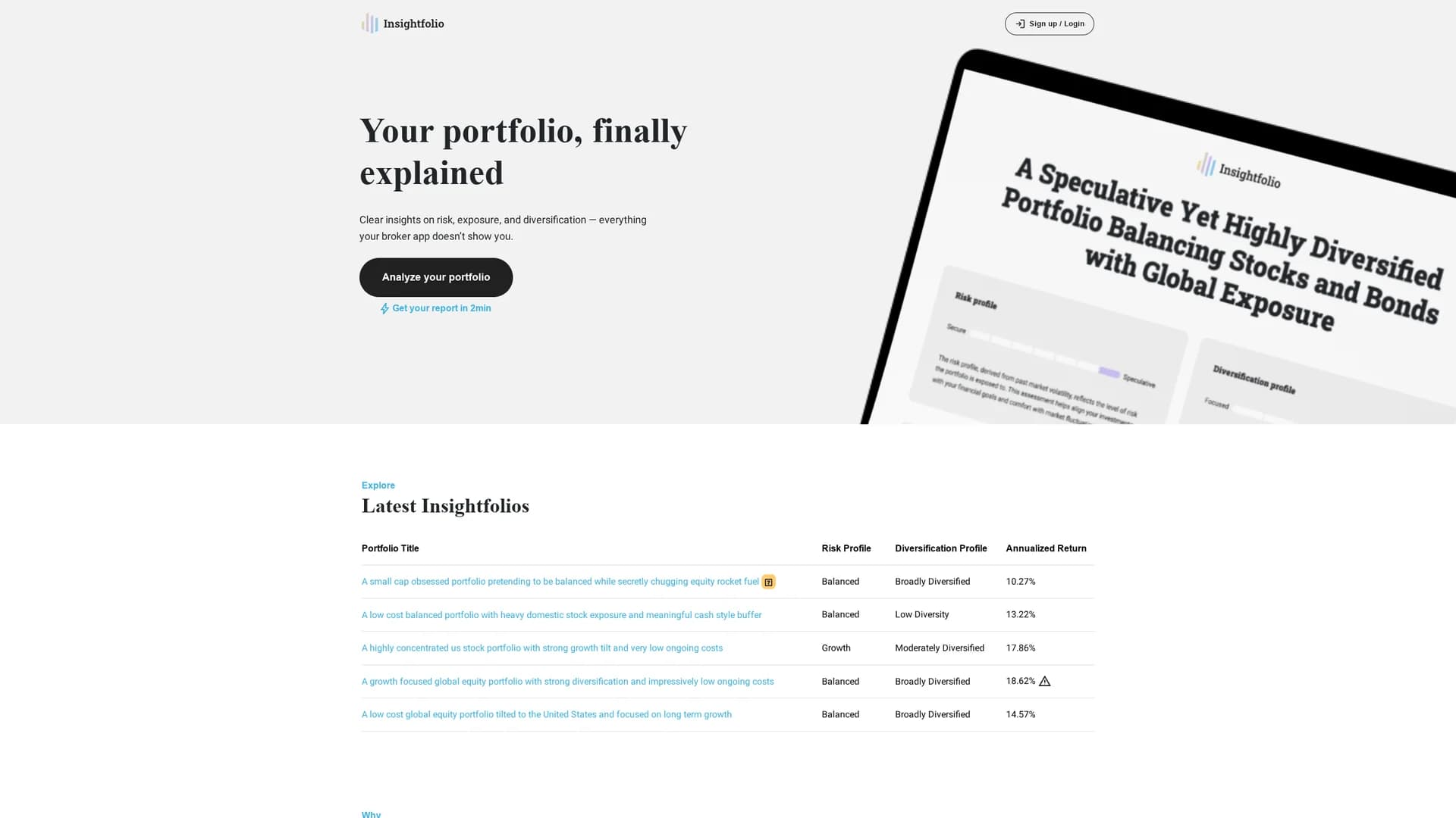 insightfolio homepage