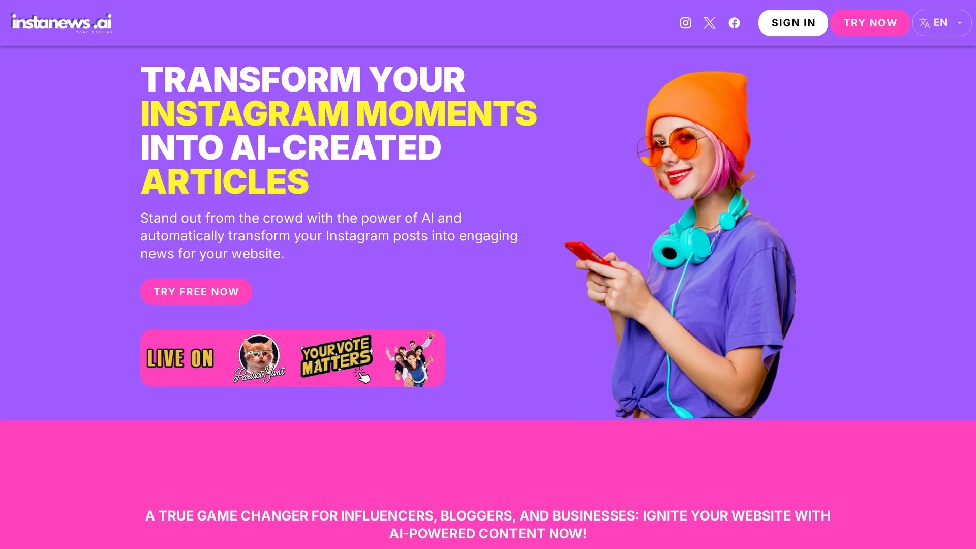 instanews-ai homepage