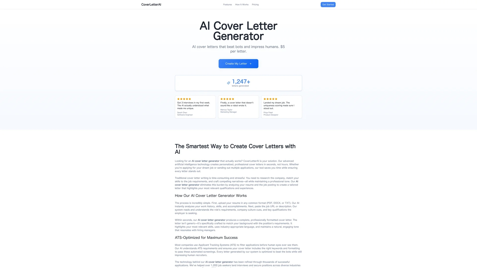 instant-job-cover-letters-with-ai homepage