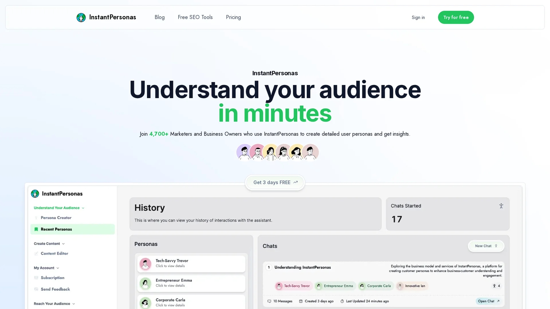 instantpersonas homepage