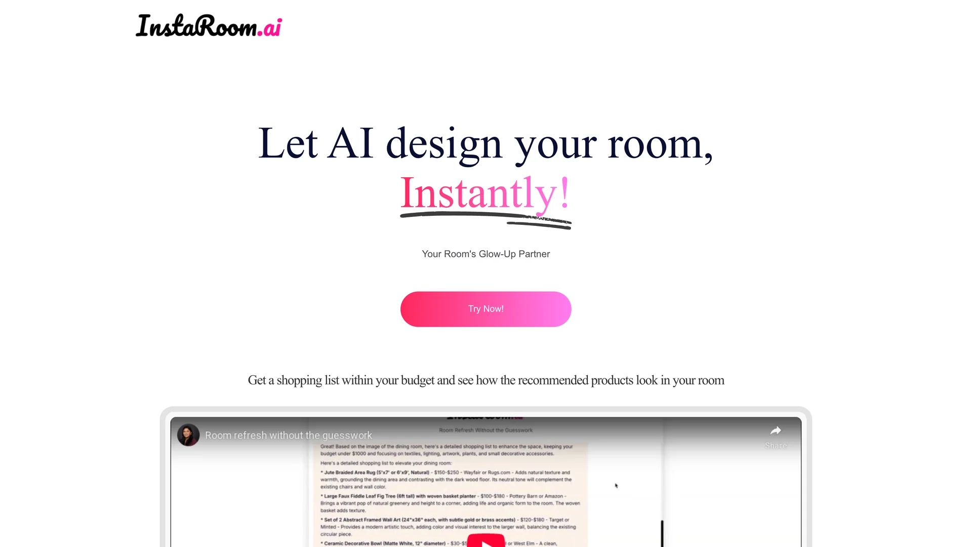 instaroom homepage