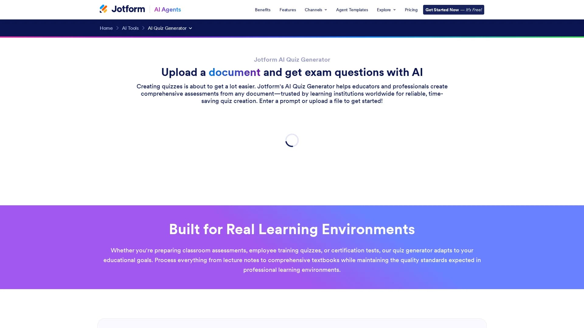 jotform-ai-quiz-generator homepage