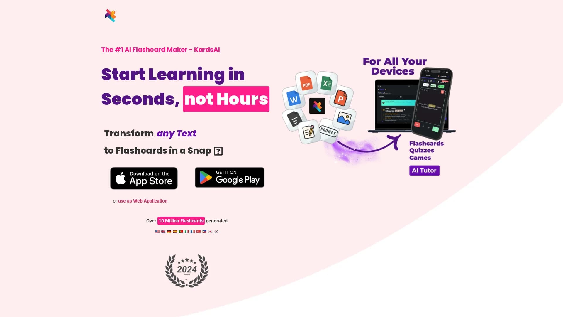 kardsai-instant-flashcard-mobile-app homepage