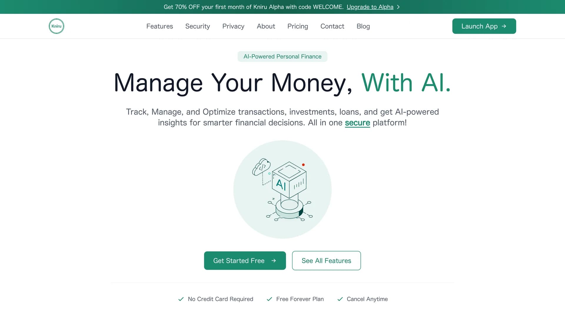 kniru-ai-powered-finance homepage