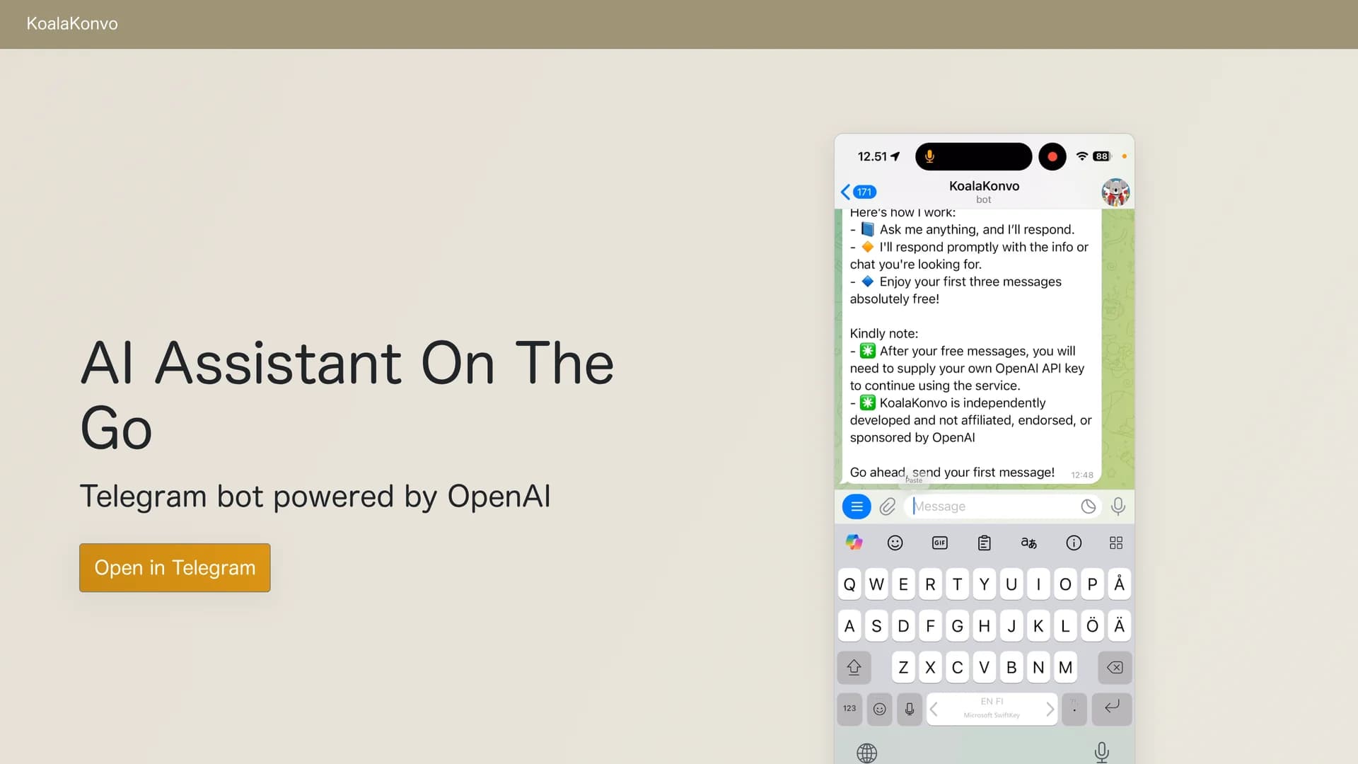 koalakonvo-ai-assistant-for-telegram homepage
