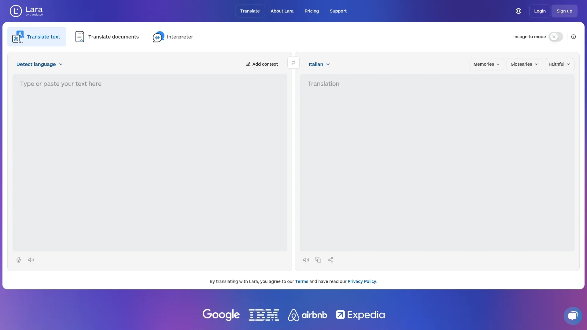 lara-translate homepage